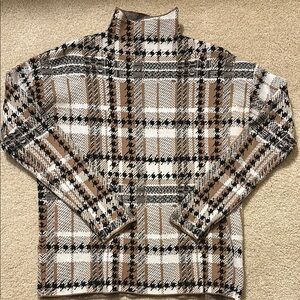 Rachel Zoe Plaid Turtleneck Sweater- black/tan & cream size M